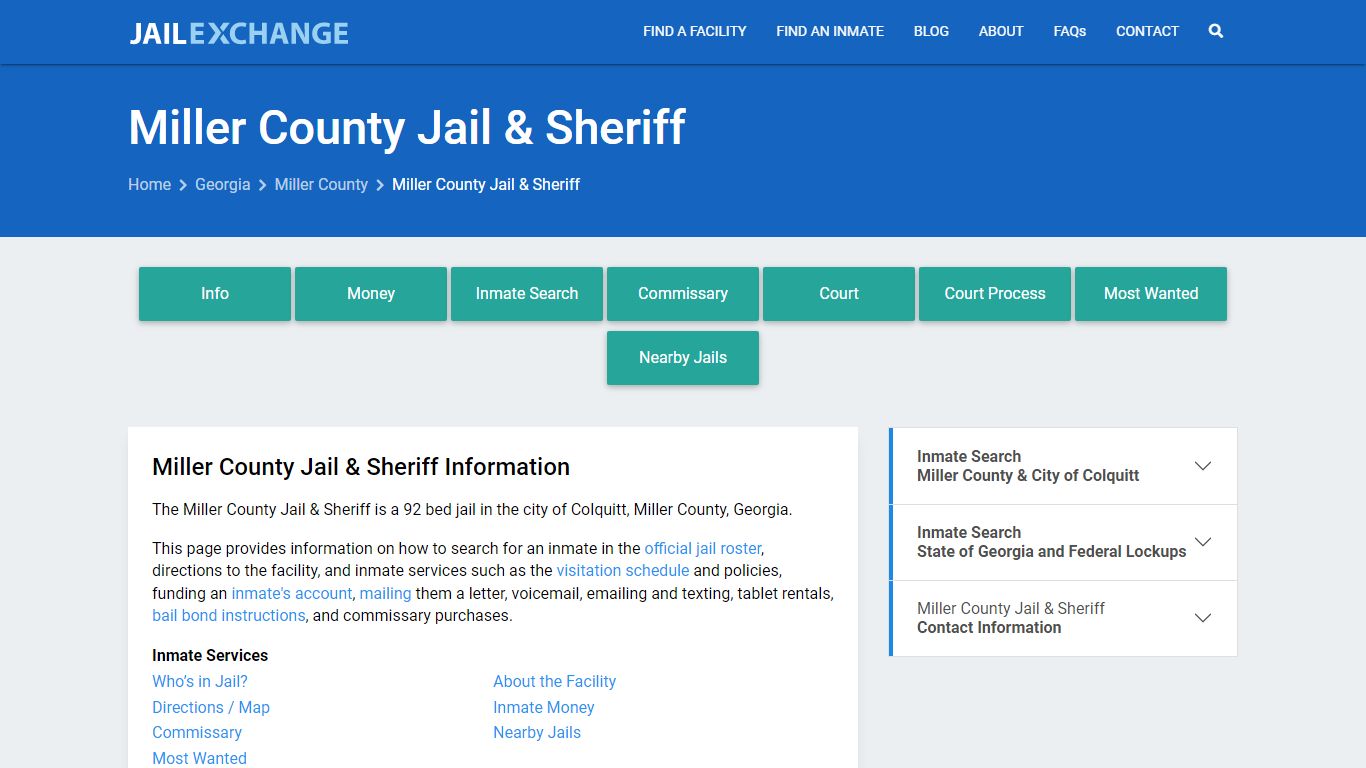 Miller County Jail & Sheriff, GA Inmate Search, Information